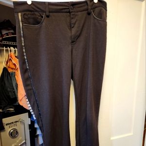 NYDJ size 10 black stretch pants with faux leather stripes